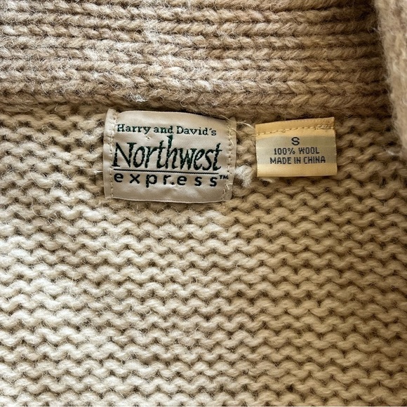 Rare 100% Wool Cardigan Eagle Ski Zip-up Sweater Oversized Cream Brown Unisex - Picture 5 of 9